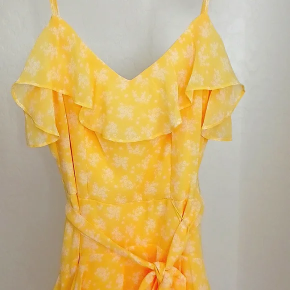 NWOT B. Darlin Bright Yellow Floral Ruffle Springtime Mini Dress Womans … - Picture 2 of 12